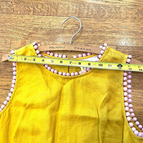 Boden Romaine Linen Pom-Pom Shift Dress Tuscan Sun Mustard Yellow Sz US 6 UK 10 - Picture 3 of 11